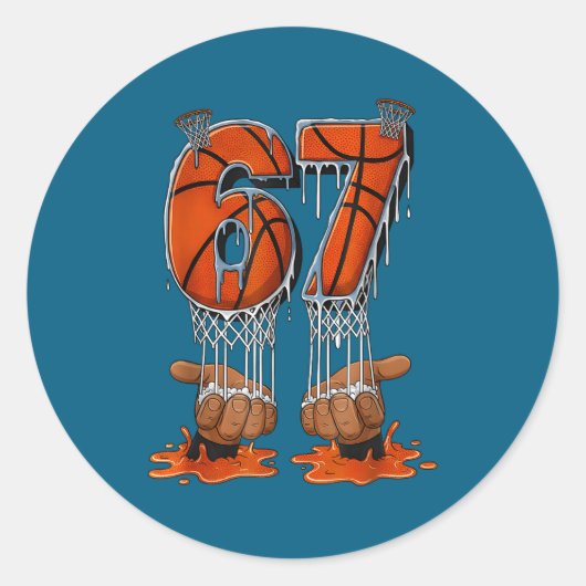 Basketball 67 Six Seven Funny Gen Alpha Meme Drip  ラウンドシール (正面)