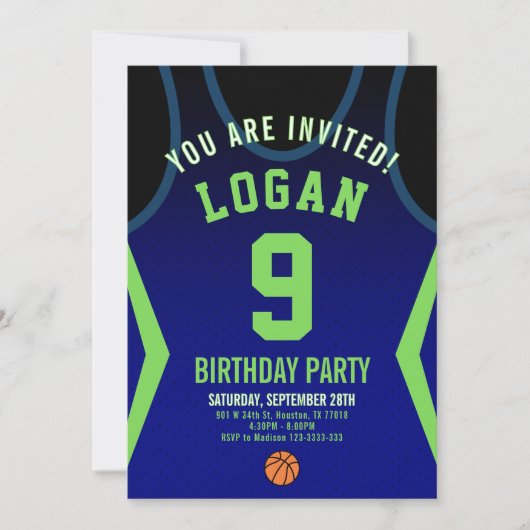 Basketball 9 Birthday Invitation  招待状 (正面)