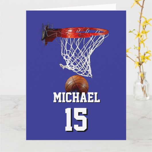 Basketball Add Your Name & Number Pop Art カード (黄色い花)