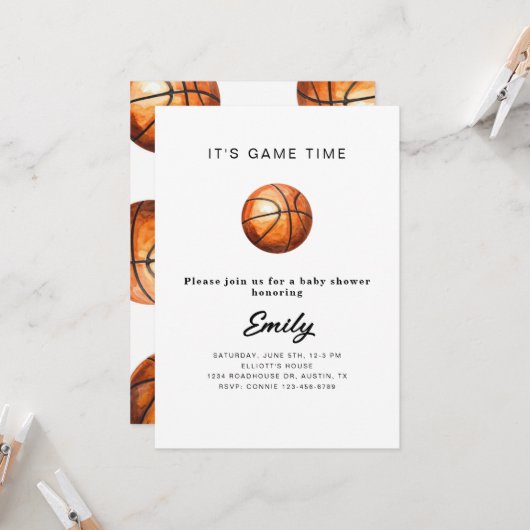 Basketball Baby Shower Invitation  招待状 (正面/裏面インサイチュ)