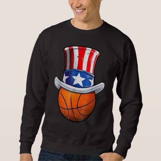 Basketball Ball 4th Of July Uncle Sam American Fla スウェットシャツ (正面)