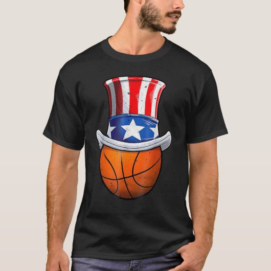 Basketball Ball 4th Of July Uncle Sam American Fla Tシャツ (正面)