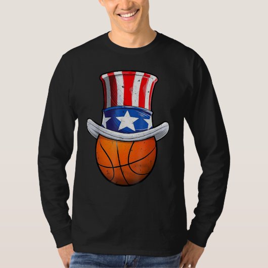 Basketball Ball 4th Of July Uncle Sam American Fla Tシャツ (正面)