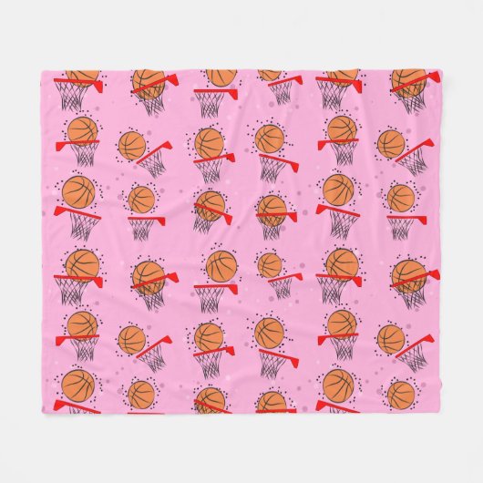 Basketball - Ball and Hoop Pattern  フリースブランケット (正面(横))