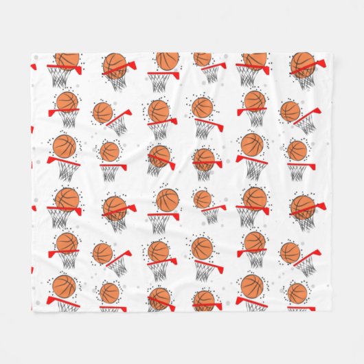 Basketball - Ball and Hoop Pattern  フリースブランケット (正面(横))