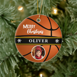Basketball Ball Custom Name Merry Christmas Photo セラミックオーナメント