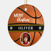Basketball Ball Custom Name Merry Christmas Photo セラミックオーナメント (左)