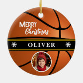 Basketball Ball Custom Name Merry Christmas Photo セラミックオーナメント (裏面)