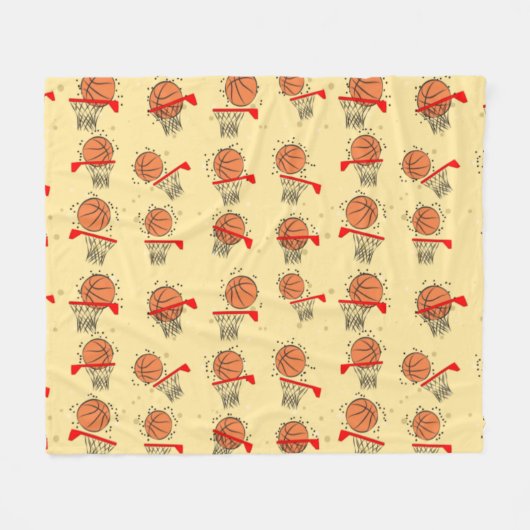 Basketball - Ball & Hoop Seamless Pattern  フリースブランケット (正面(横))