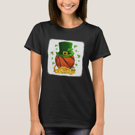 Basketball Ball Leprechaun Hat Shamrock Irish St P Tシャツ (正面)