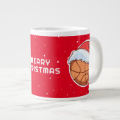 Basketball Ball Red Santa Hat Merry Christmas  ジャンボコーヒーマグカップ (正面右)