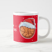 Basketball Ball Red Santa Hat Merry Christmas  ジャンボコーヒーマグカップ (右)