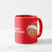 Basketball Ball Red Santa Hat Merry Christmas  マグカップ (正面右)
