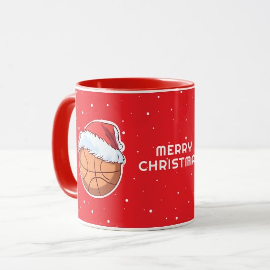 Basketball Ball Red Santa Hat Merry Christmas  マグカップ (正面左)