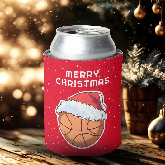 Basketball Ball Red Santa Hat Merry Christmas  缶クーラー