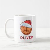 Basketball Ball Red Santa Hat Name Christmas  コーヒーマグカップ (左)