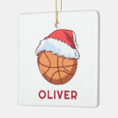 Basketball Ball Red Santa Hat Name Christmas  セラミックオーナメント (左)