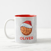 Basketball Ball Red Santa Hat Name Christmas ツートーンマグカップ (左)