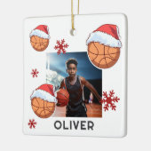 Basketball Ball Santa Hat Name Photo Christmas セラミックオーナメント (左)