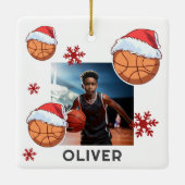 Basketball Ball Santa Hat Name Photo Christmas セラミックオーナメント (裏面)