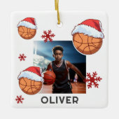 Basketball Ball Santa Hat Name Photo Christmas セラミックオーナメント (正面)