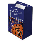 Basketball Ball Sports Modern Happy Birthday Kid ミディアムペーパーバッグ (裏面アングル)