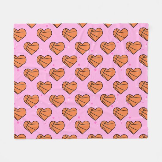 Basketball Ball Texture In Heart Shape - Pattern フリースブランケット (正面(横))