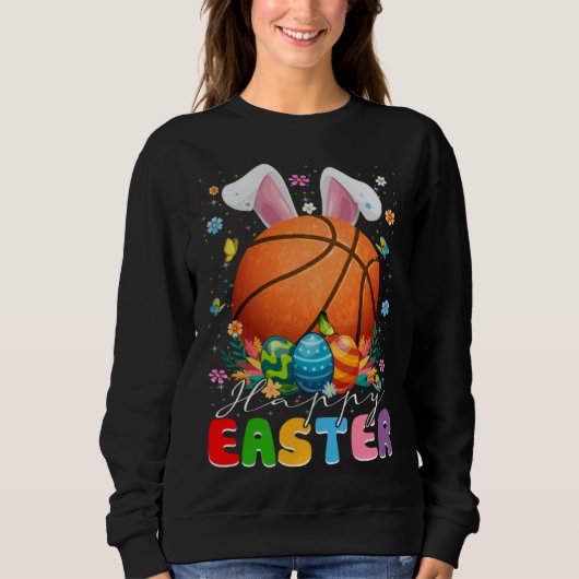 Basketball Ball With Bunny Ears Easter Day Boys Ki スウェットシャツ (正面)