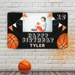 Basketball Balls Flags Black Kids Photo Birthday 横断幕<br><div class="desc">Basketball Balls Flags Black Kids Photo Birthday Banner. The design has two basketballs and birthday party bunting flags in orange, black and white colors on a black background. Add your photo and personalize it with your name, age and text and make your own birthday party banner. Great for boys and...</div>