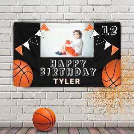 Basketball Balls Flags Black Kids Photo Birthday 横断幕