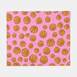 Basketball Balls Pattern on Pink Background  フリースブランケット