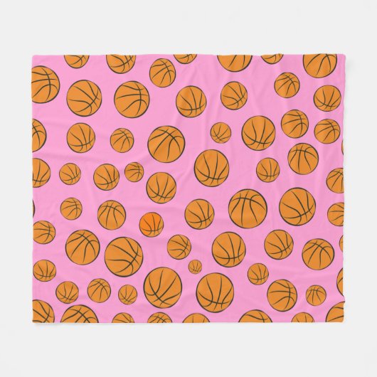Basketball Balls Pattern on Pink Background  フリースブランケット (正面(横))