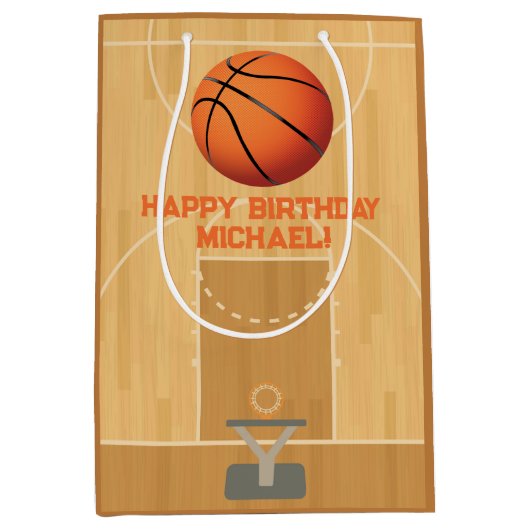 Basketball Birthday ミディアムペーパーバッグ (正面)
