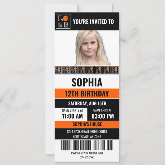 Basketball Birthday Girl, Basketball player 招待状 (正面)