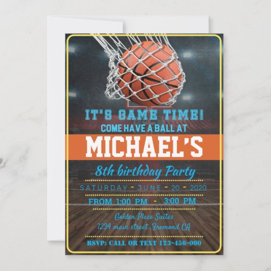 Basketball Birthday Party 招待状 (正面)