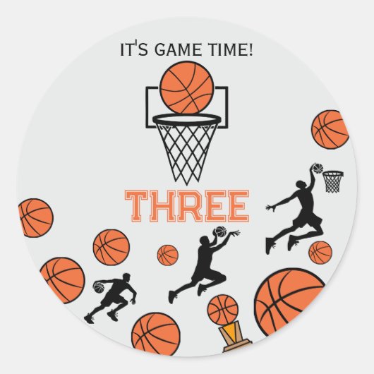 Basketball Birthday Party Invitation ラウンドシール (正面)