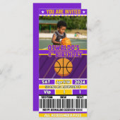 Basketball Birthday Ticket Invitation(Purple&Gold) (正面/裏面)
