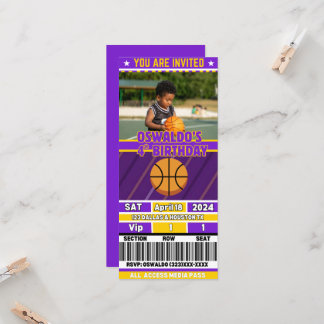 Basketball Birthday Ticket Invitation(Purple&Gold)