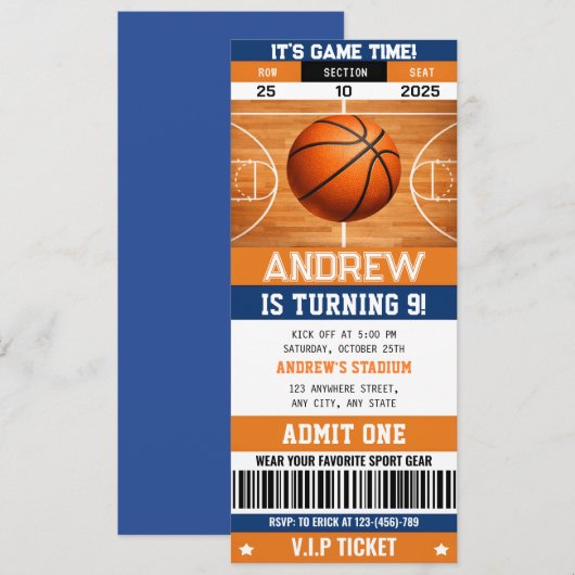 Basketball Buzzer Beater Birthday Celebration 招待状 (正面/裏面)