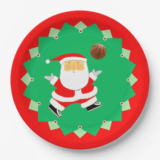 Basketball Christmas Holiday ペーパープレート (正面)