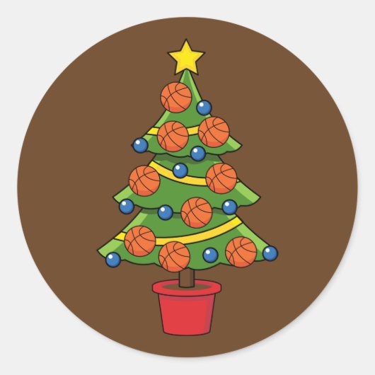 Basketball Christmas Tree ラウンドシール (正面)