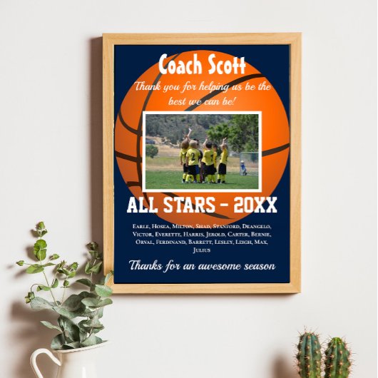 Basketball coach gift with team photo ポスター