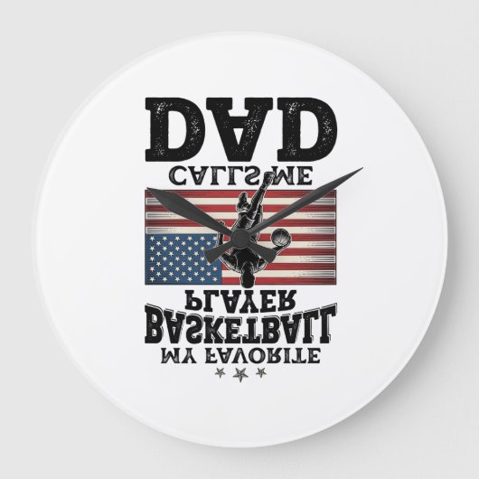 Basketball Dad Patriotic Vintage Engraving T-Shirt ラージ壁時計 (正面)