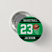 Basketball Design in Green and Black 缶バッジ (正面&裏面)