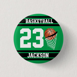 Basketball Design in Green and Black 缶バッジ