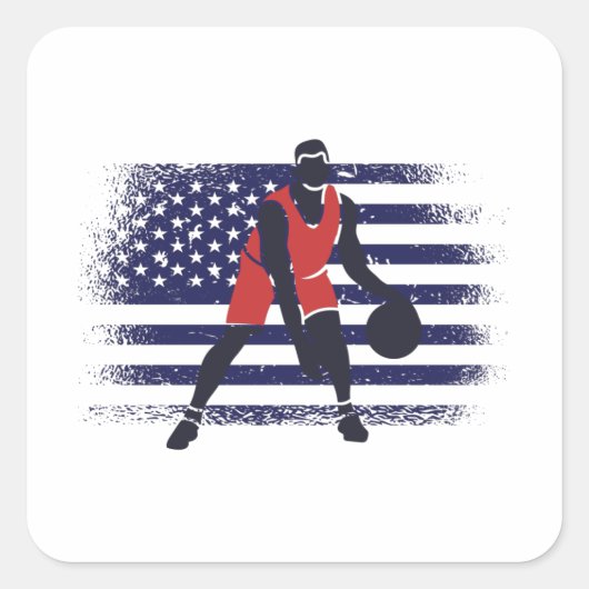 Basketball Fan Jersey USA Flag スクエアシール (正面)