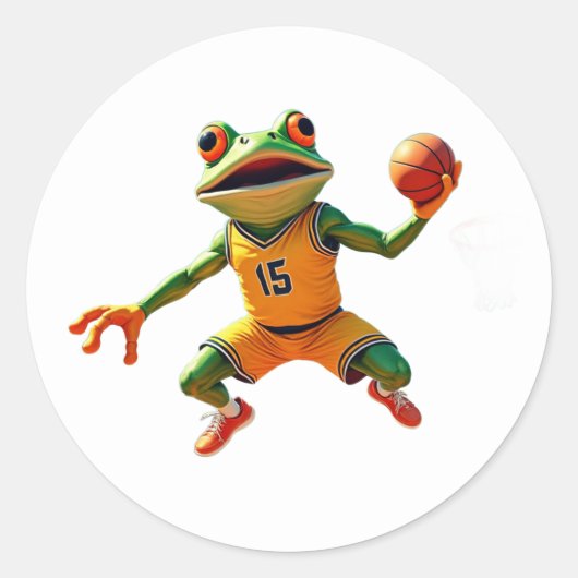 Basketball Frog large round white stickers ラウンドシール (正面)