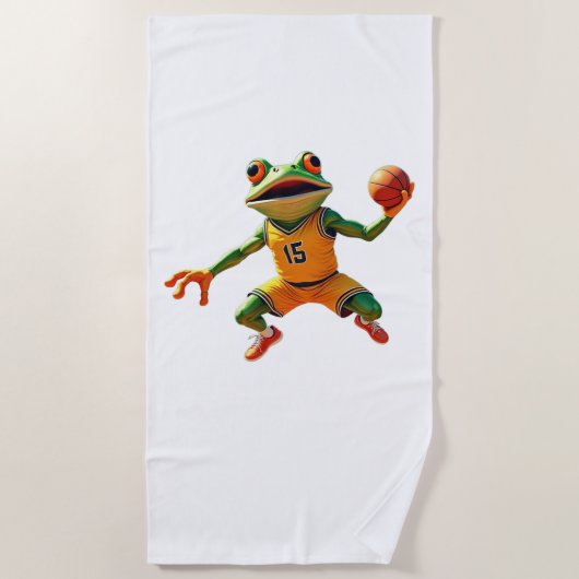 Basketball Frog white beach towel ビーチタオル (正面)