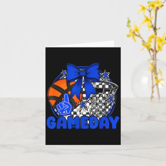 Basketball Game Day Go Cheer Team Blue Coquette Ch カード (黄色い花)