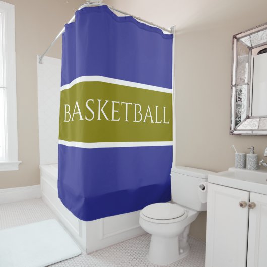 BASKETBALL Golden Olive White Deep Blue Stripes シャワーカーテン (インサイチュ)